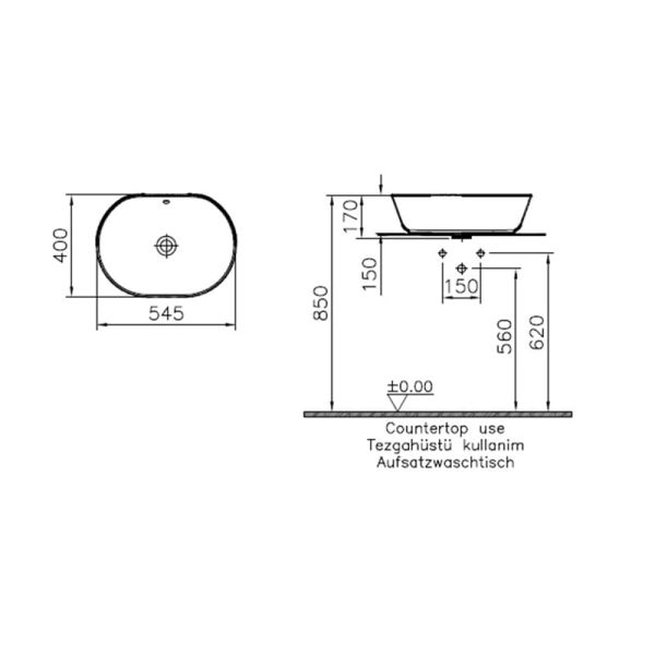 Vitra Geo Oval Çanak Lavabo, 55 cm