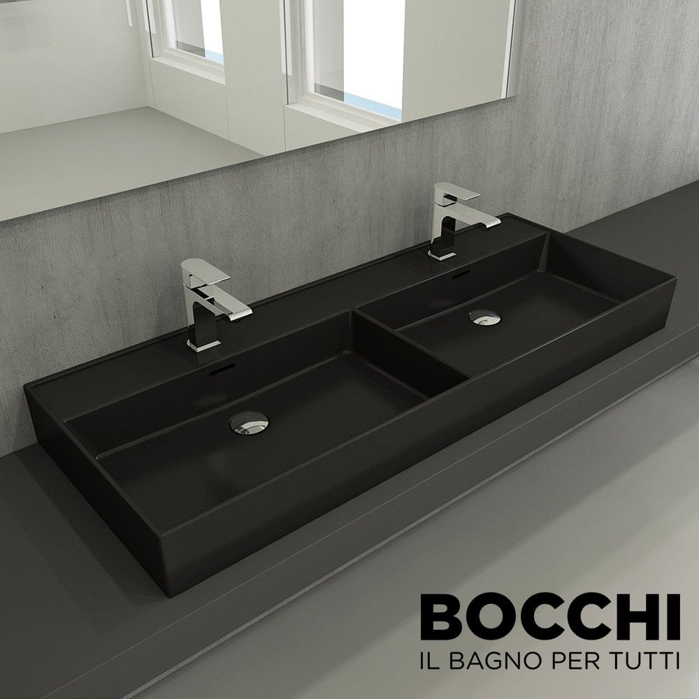 BOCCHI Milano Çift Gözlü Lavabo 120 cm Mat Siyah