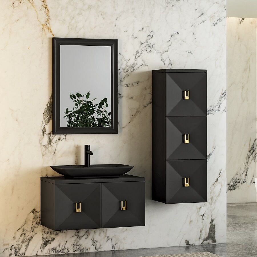 FYM Force 80 cm Siyah Banyo Dolabı