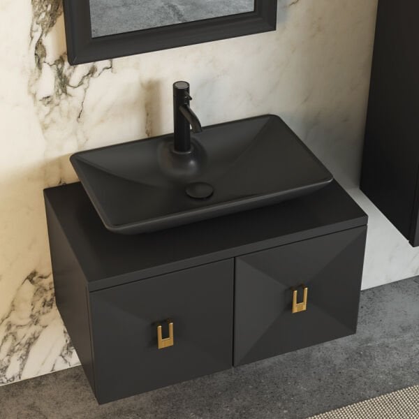 FYM Force 80 cm Siyah Banyo Dolabı