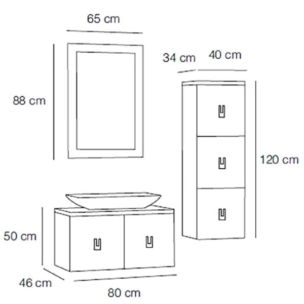 FYM Force 80 cm Siyah Banyo Dolabı