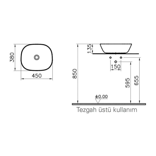 VitrA Plural 45 cm Mat Terra Rosa Kare Alçak Çanak Lavabo
