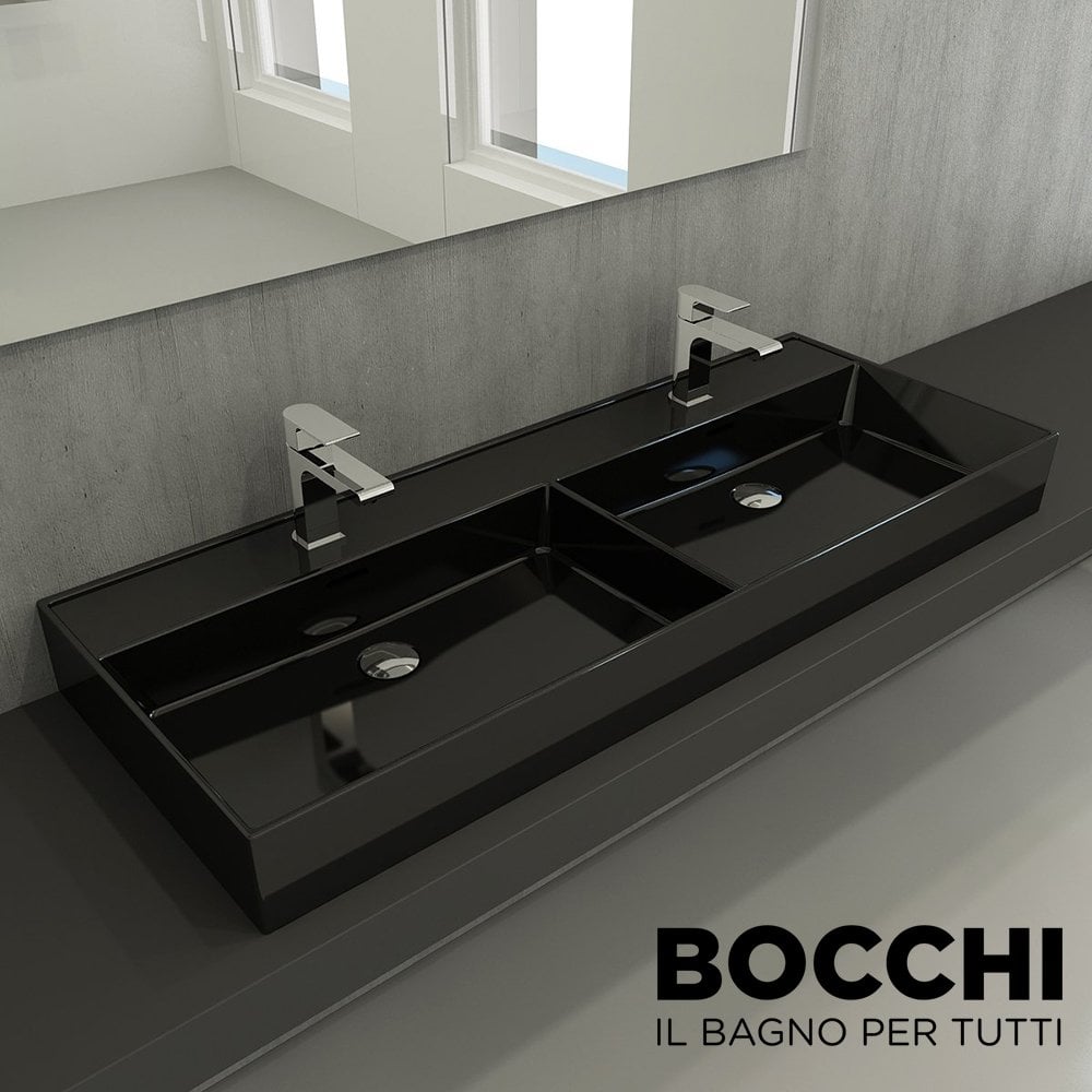BOCCHI Milano Çift Gözlü Lavabo 120 cm Parlak Siyah