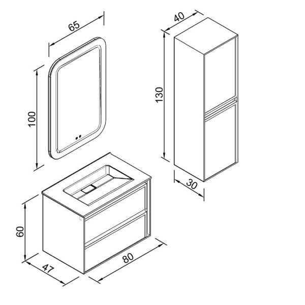 Aquanil Elisa 80 cm  Vizon Banyo Dolabı