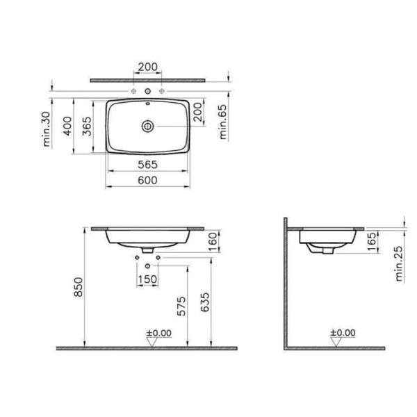 Vitra Geo Dikdörtgen Çanak Lavabo, 60 cm