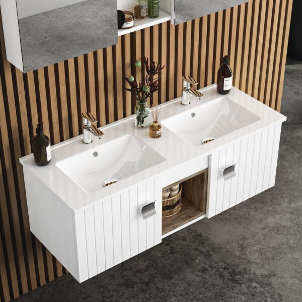 FYM Reyna 120 cm Keman-Beyaz Banyo Dolabı