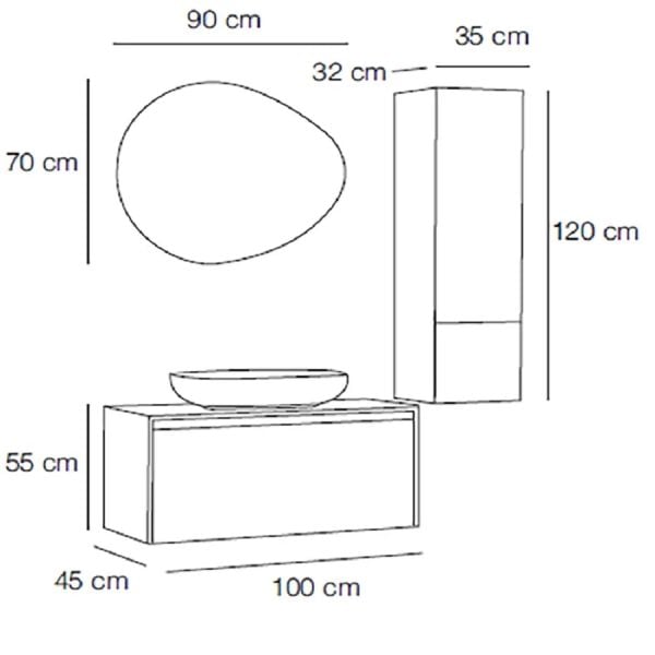 FYM Reneta 100 cm Veli Meşe-Beyaz Banyo Dolabı