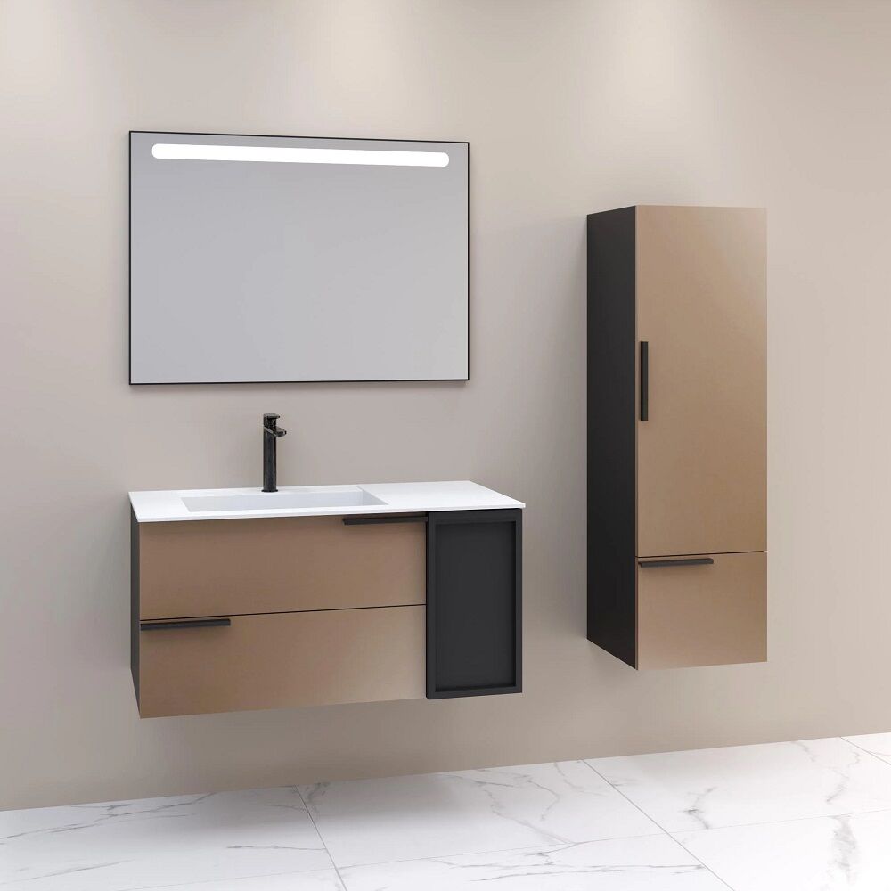 Aquanil Monza 100 cm  Siyah/Rose Banyo Dolabı