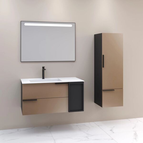 Aquanil Monza 100 cm  Siyah/Rose Banyo Dolabı