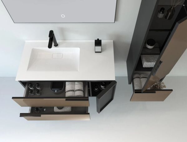 Aquanil Monza 100 cm  Siyah/Rose Banyo Dolabı