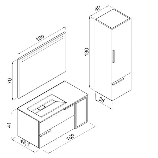 Aquanil Monza 100 cm  Siyah/Rose Banyo Dolabı