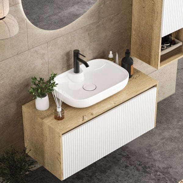 FYM Reneta 100 cm Veli Meşe-Beyaz Banyo Dolabı