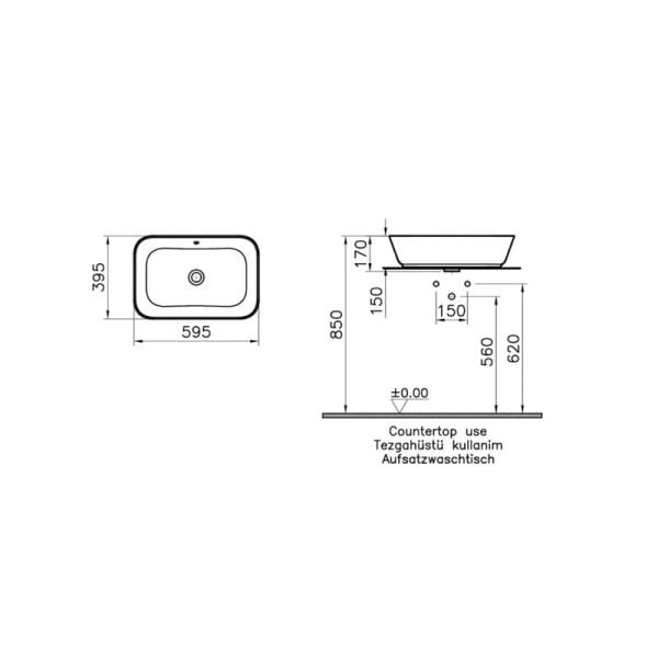 Vitra Geo Dikdörtgen Çanak Lavabo, 60 cm