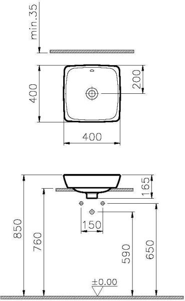 VitrA Metropole 40 cm Tezgah Üstü Lavabo
