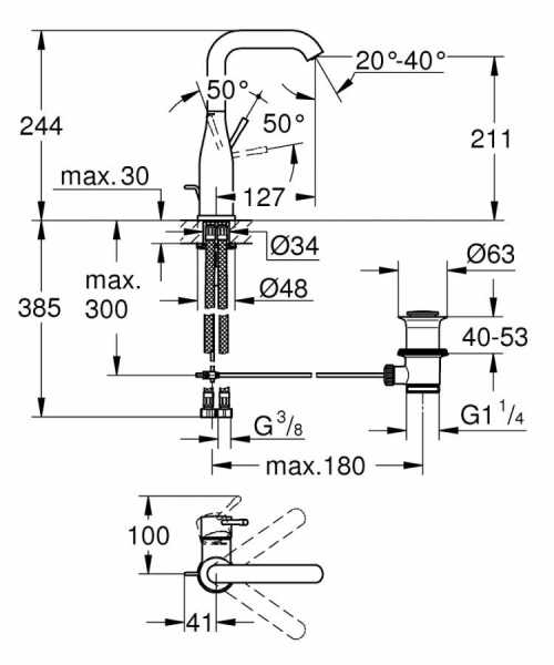 Grohe ESSENCE TEK KUMANDALI LAVABO BATARYASI 1/2″ L-BOYUT(Fırçalı sert grafit)