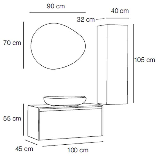 FYM New İmelda 100 cm Veli Meşe-Beyaz Banyo Dolabı
