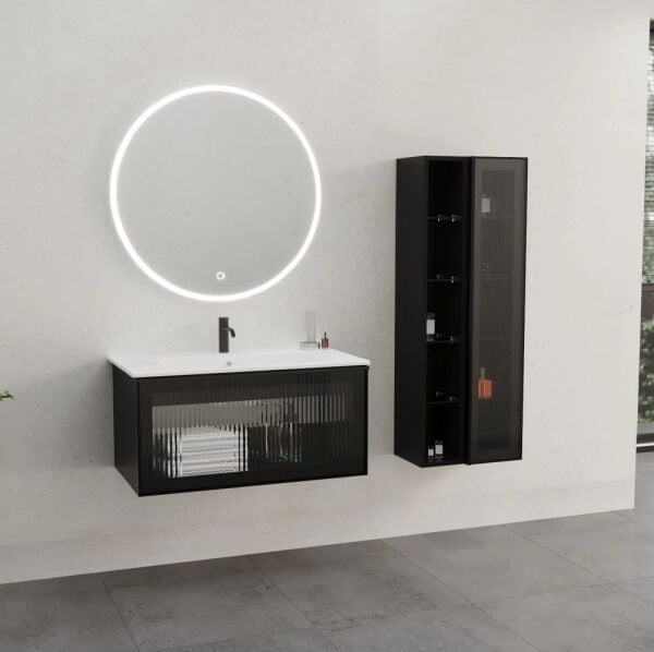 Aquanil Lilium 80 cm Beyaz Lavabolu Siyah Banyo Dolabı