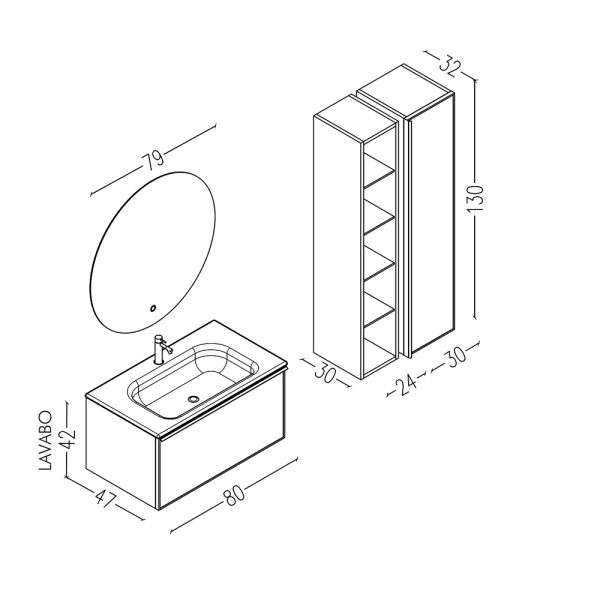 Aquanil Lilium 80 cm Beyaz Lavabolu Siyah Banyo Dolabı
