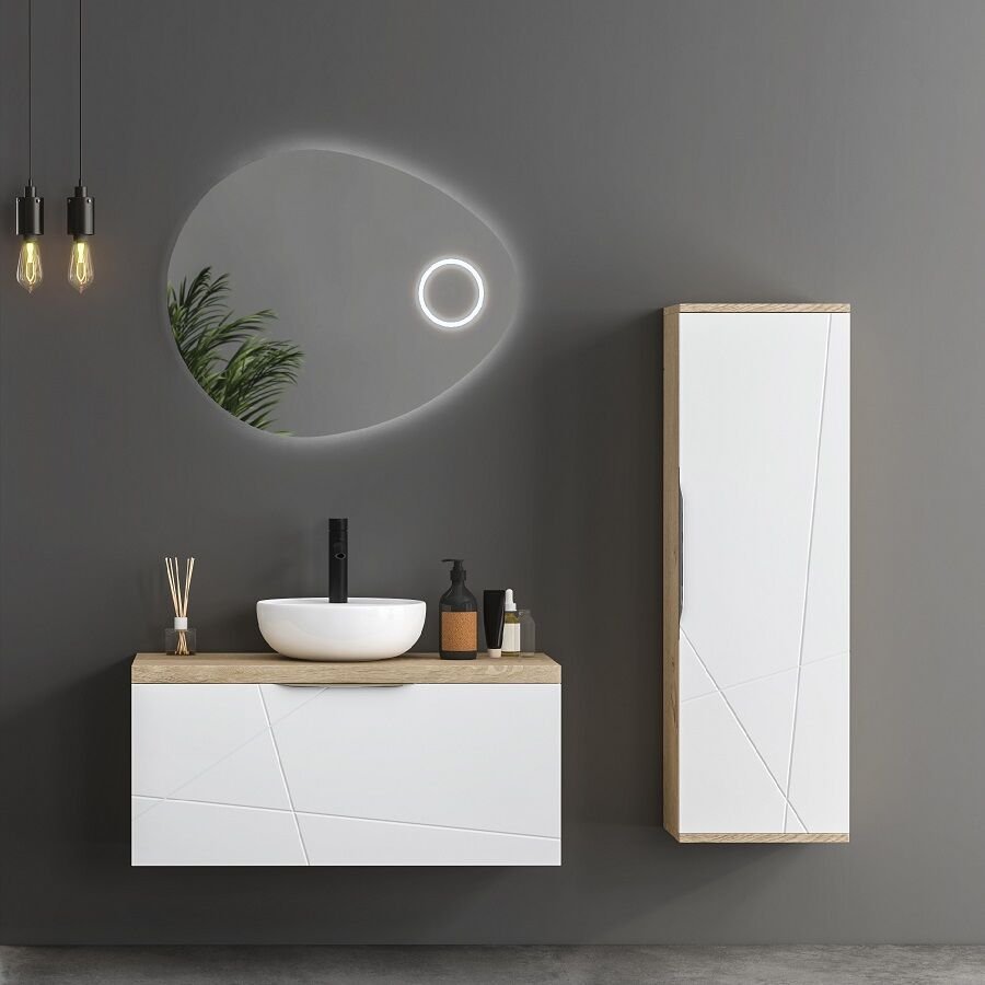 FYM New İmelda 100 cm Veli Meşe-Beyaz Banyo Dolabı