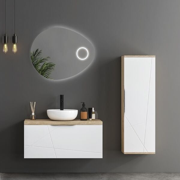 FYM New İmelda 100 cm Veli Meşe-Beyaz Banyo Dolabı