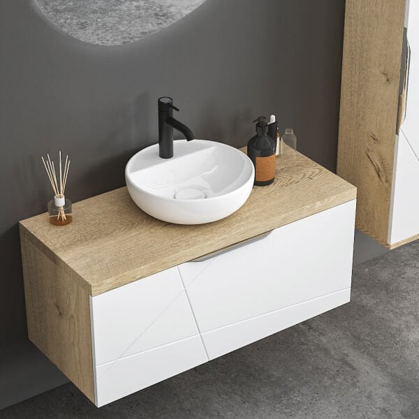 FYM New İmelda 100 cm Veli Meşe-Beyaz Banyo Dolabı