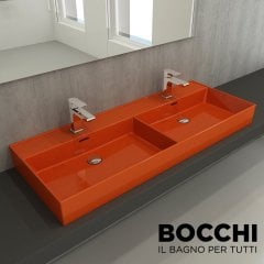 BOCCHI Milano Çift Gözlü Lavabo 120 cm Parlak Turuncu