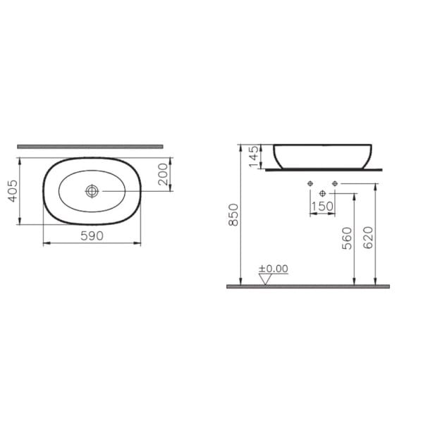 Vitra Outline Oval Çanak Lavabo, 60 cm, Mat Siyah