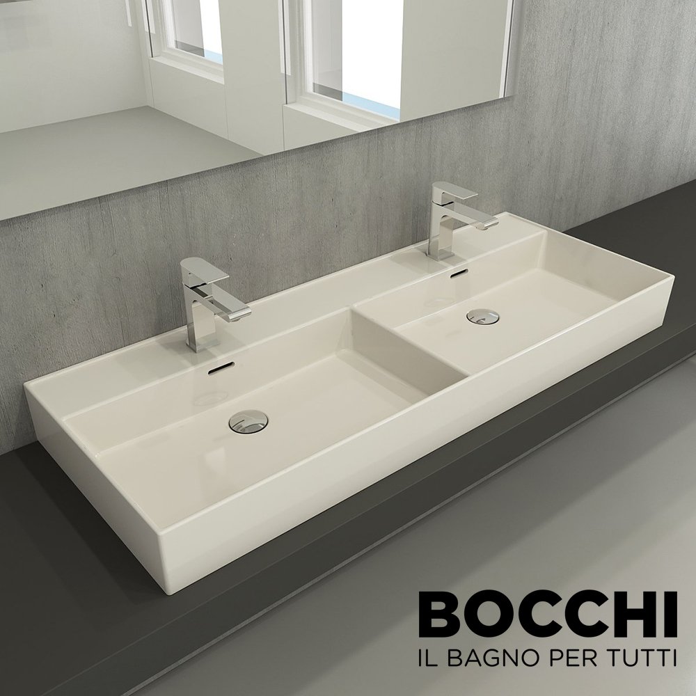 BOCCHI Milano Çift Gözlü Lavabo 120 cm Parlak Bisküvi