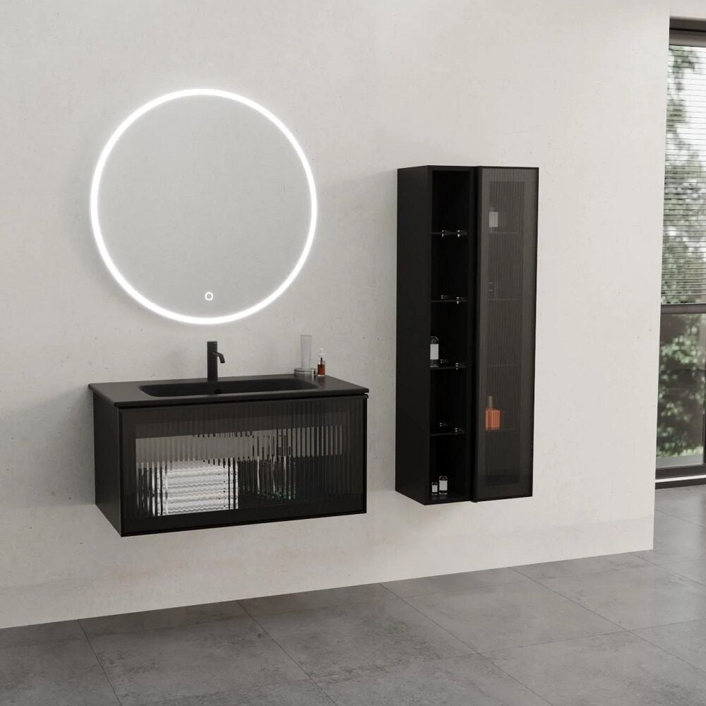 Aquanil Lilium 80 cm Siyah Lavabolu Siyah Banyo Dolabı