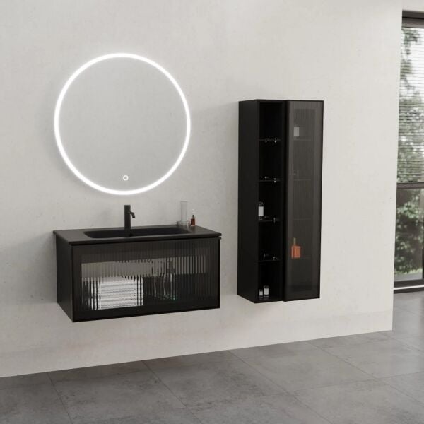 Aquanil Lilium 80 cm Siyah Lavabolu Siyah Banyo Dolabı