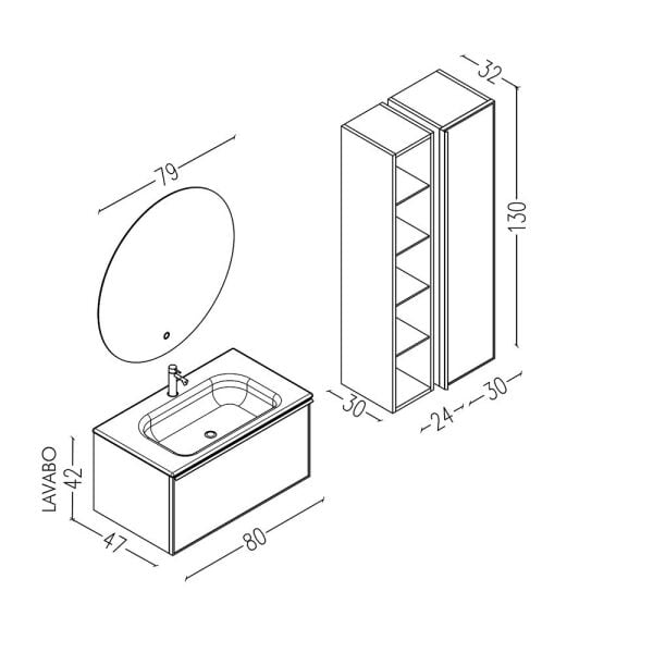 Aquanil Lilium 80 cm Siyah Lavabolu Siyah Banyo Dolabı
