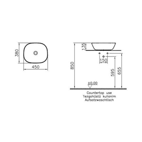 VitrA Plural 45 cm Siyah Kare Alçak Çanak Lavabo