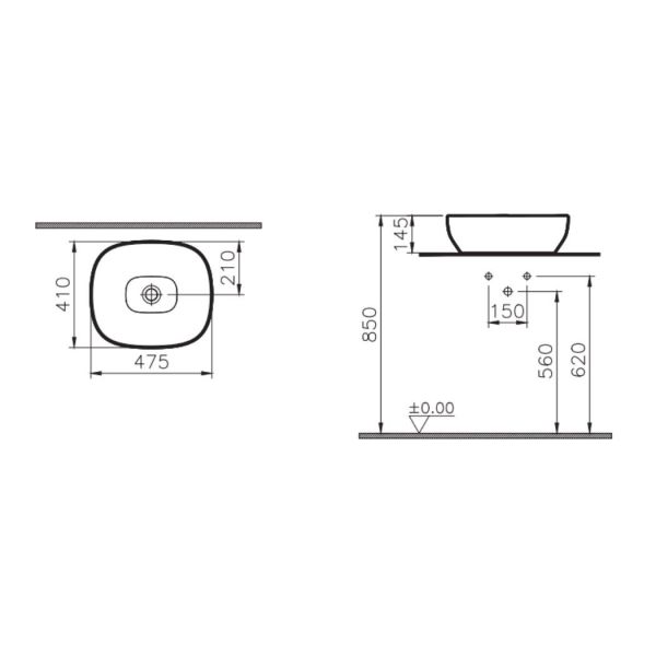 Vitra Outline Kare Çanak Lavabo, 48 cm, Mat Siyah