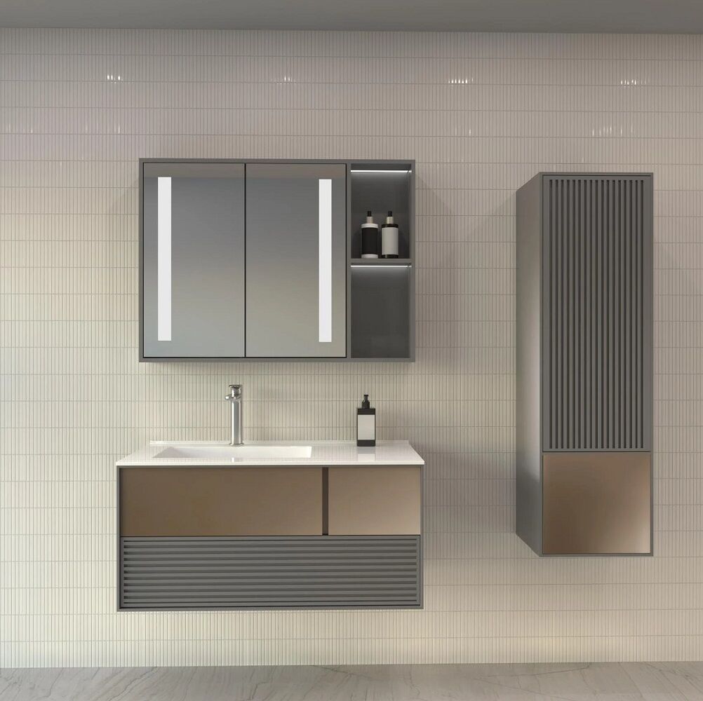 Aquanil Boneta 100 cm  Antrasit/Rose Banyo Dolabı