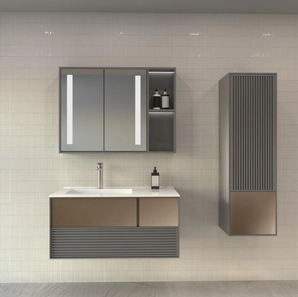 Aquanil Boneta 100 cm  Antrasit/Rose Banyo Dolabı