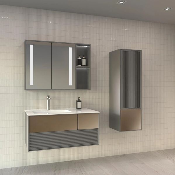 Aquanil Boneta 100 cm  Antrasit/Rose Banyo Dolabı