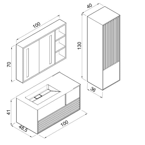 Aquanil Boneta 100 cm  Antrasit/Rose Banyo Dolabı