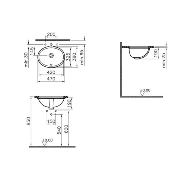 Vitra S20 Tezgah Altı Lavabo, 42 cm