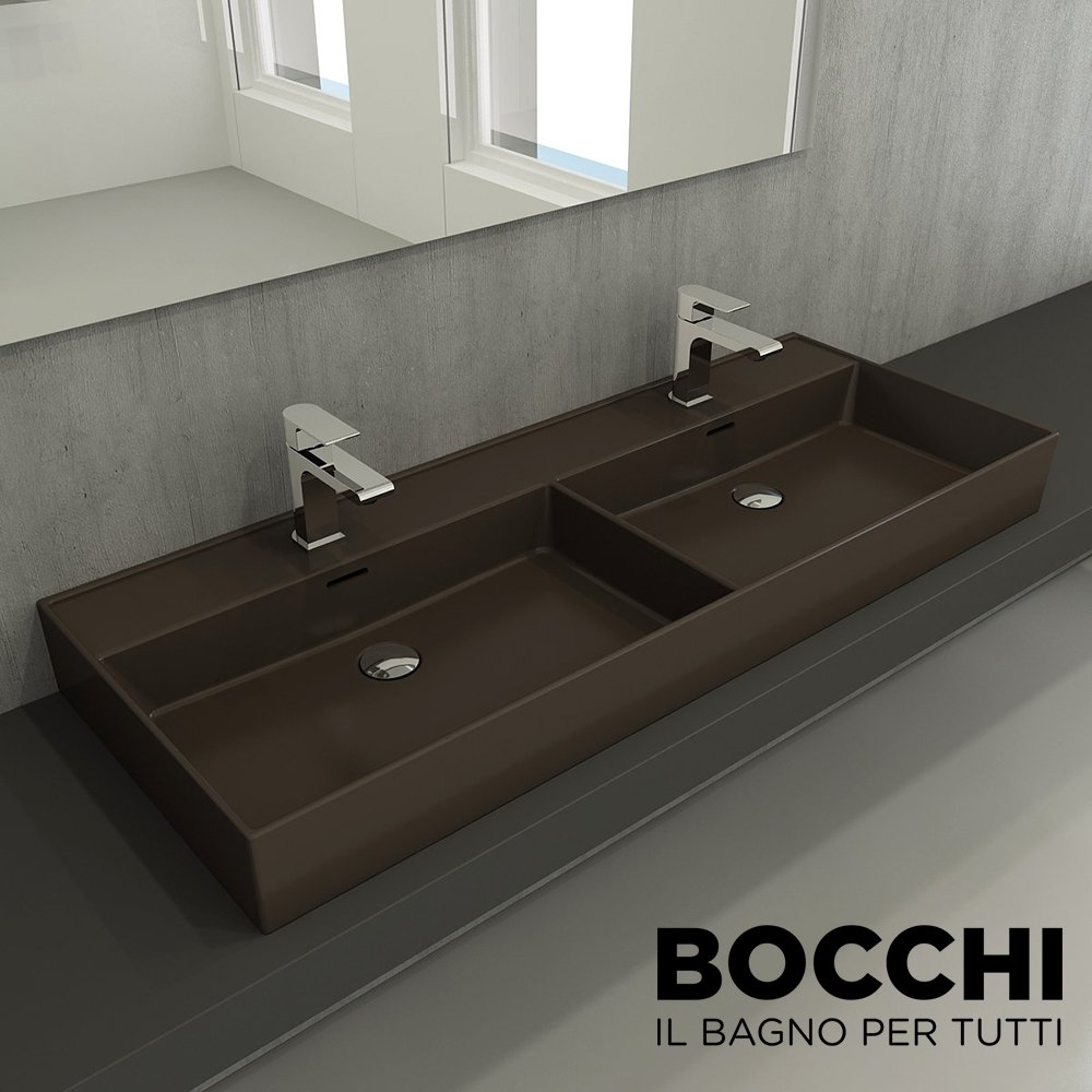 BOCCHI Milano Çift Gözlü Lavabo 120 cm Mat Kahve