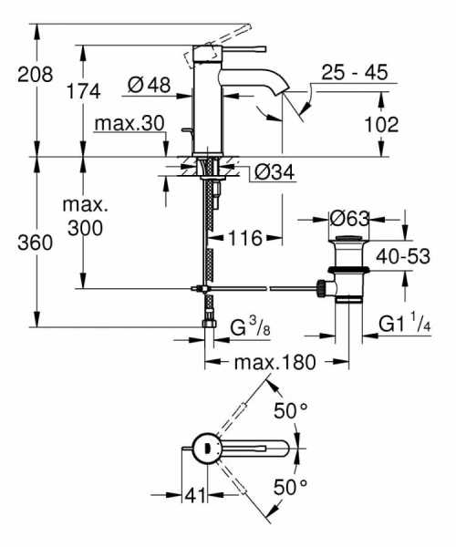 Grohe ESSENCE TEK KUMANDALI LAVABO BATARYASI S-BOYUT
