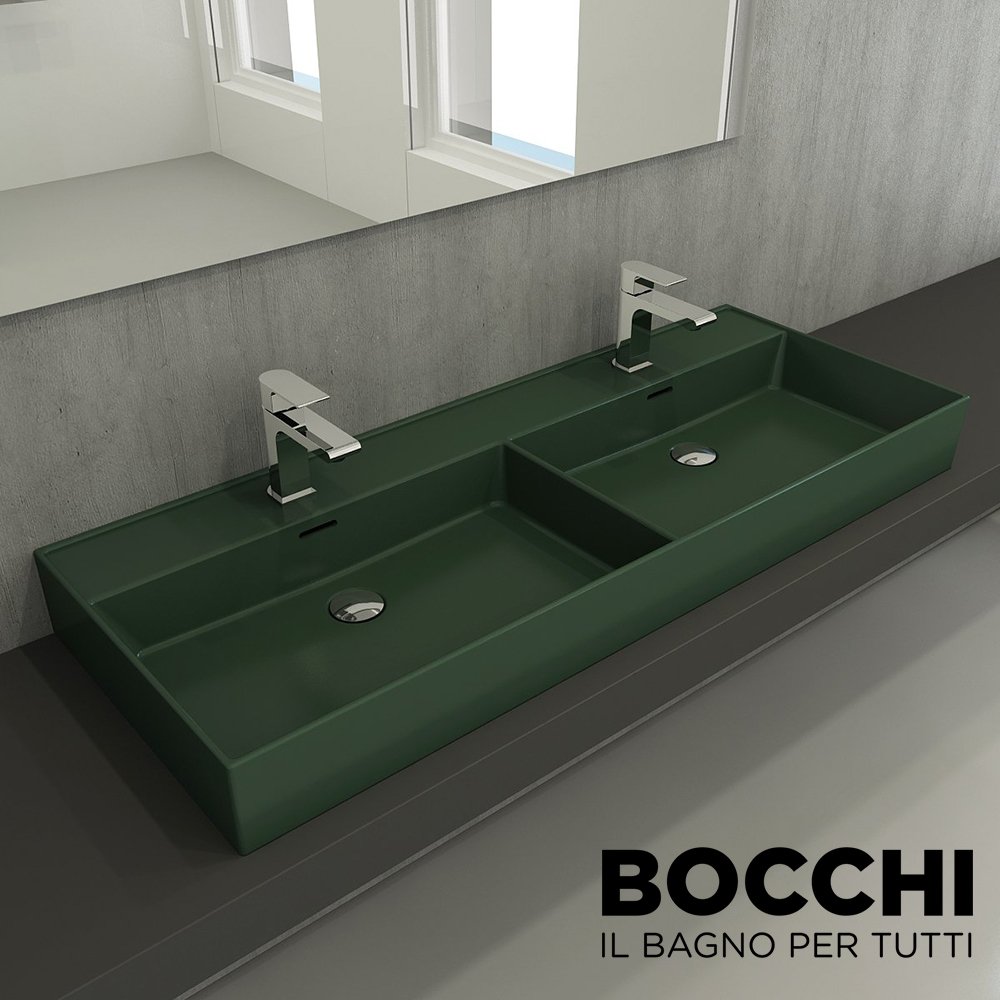 BOCCHI Milano Çift Gözlü Lavabo 120 cm Mat Yeşil