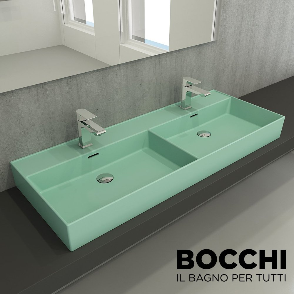 BOCCHI Milano Çift Gözlü Lavabo 120 cm Mat Mint Yeşil