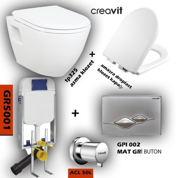 CREAVİT TP325 Asma Klozet,Gömme Rezervuar Komple Set