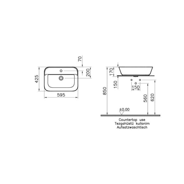 Vitra Geo Dikdörtgen Çanak Lavabo, 60 cm
