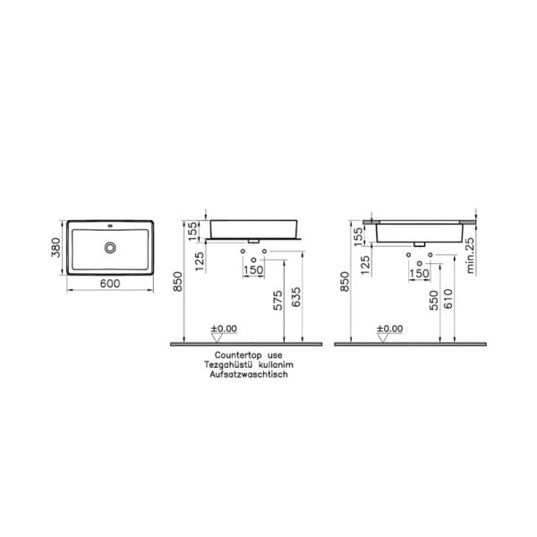 Vitra Nuo Dikdörtgen Çanak Lavabo, 60 cm