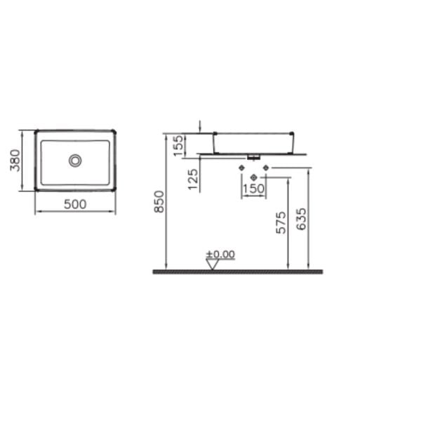 Vitra Nuo Dikdörtgen Çanak Lavabo, 50 cm