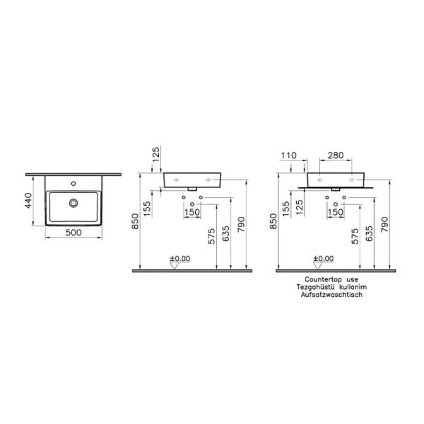 Vitra Nuo Dikdörtgen Çanak Lavabo, 50 cm