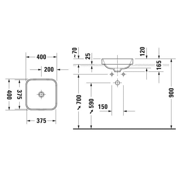 Duravit Happy D.2 PLus Tezgahüstü Lavabo 40 cm Beyaz-Mat antrasit