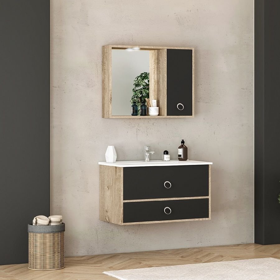 FYM Roma 80 cm Antrasit Banyo Dolabı