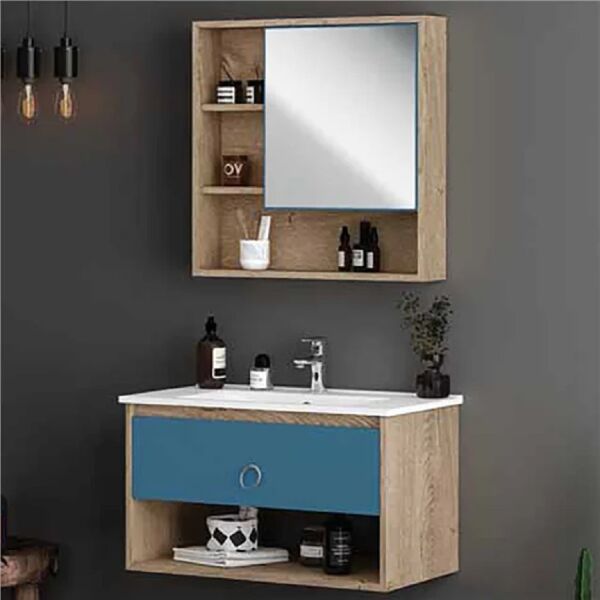 FYM Milano 80 cm Veli Meşe-Azure Mavi Banyo Dolabı